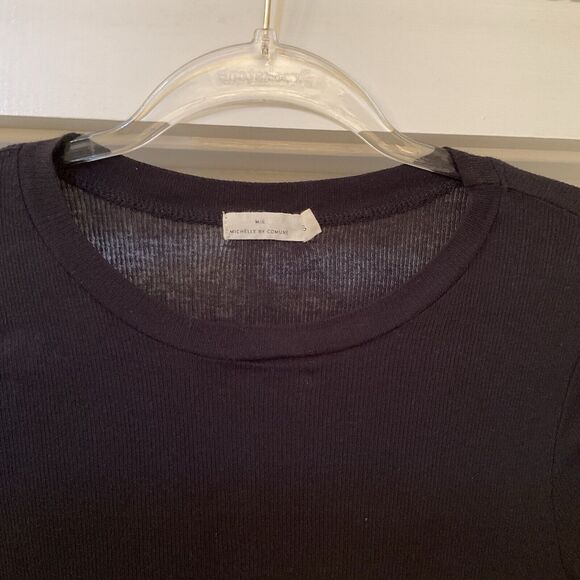 Michellle By Commune Black Ribbed Short Sleeve T Shirt Ruffled Bottom, Size S - Picture 4 of 11